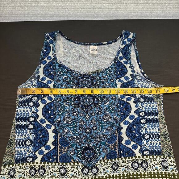 BILA Blue Printed Scoop Neck Embellished Lace Hem Tank Top Women's Size Small - Picture 9 of 10